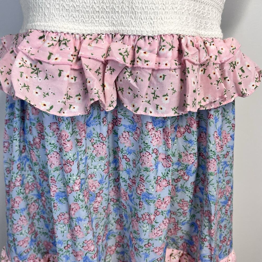Ivy City Co Emily Dress sz Large Smocked Blue Pink Patchwork Floral Cottage Core - Picture 6 of 10